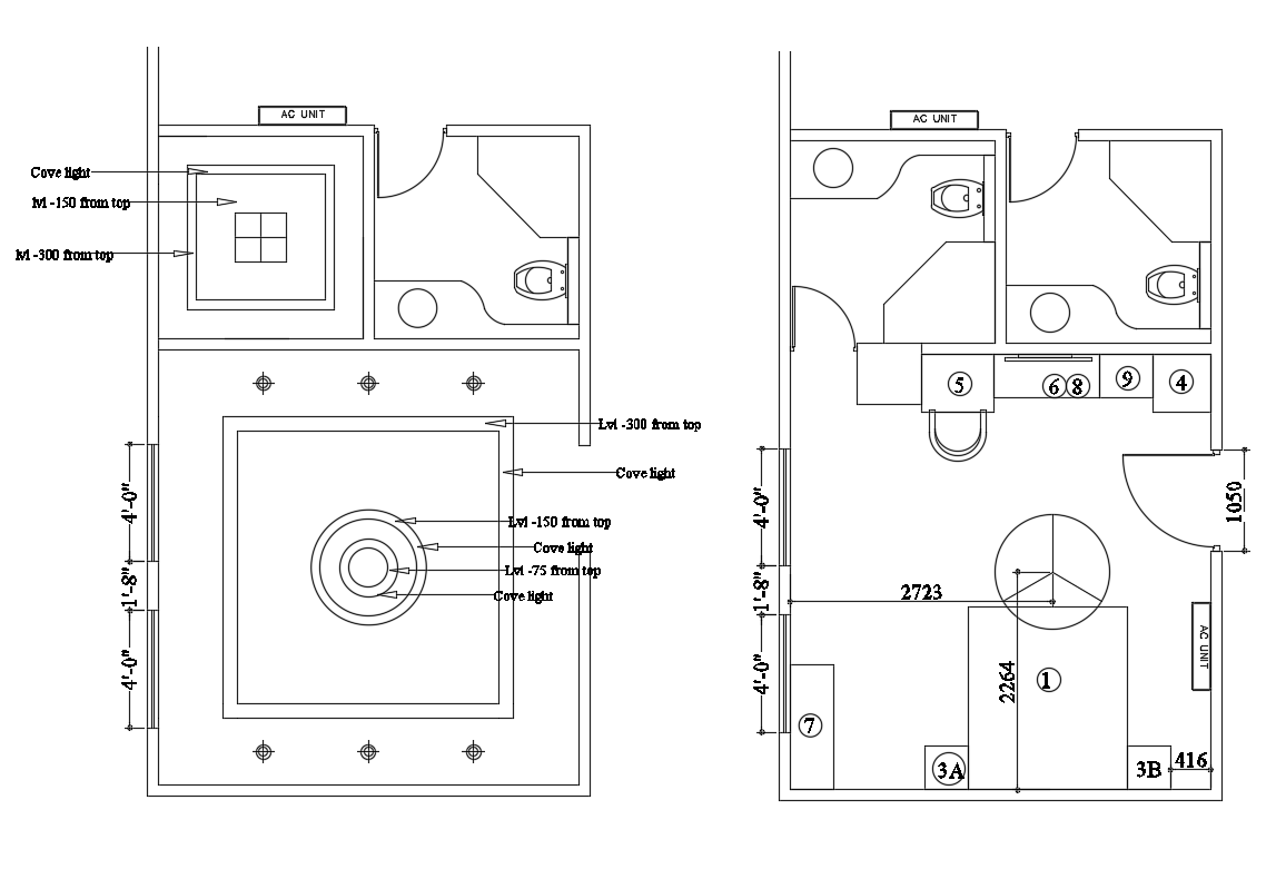 House Sanitary Plan And Installation Details With Ceiling Details Dwg File Cadbull