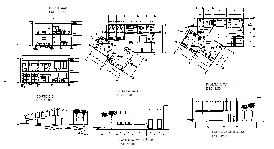 cafe store elevation, section and floor plan