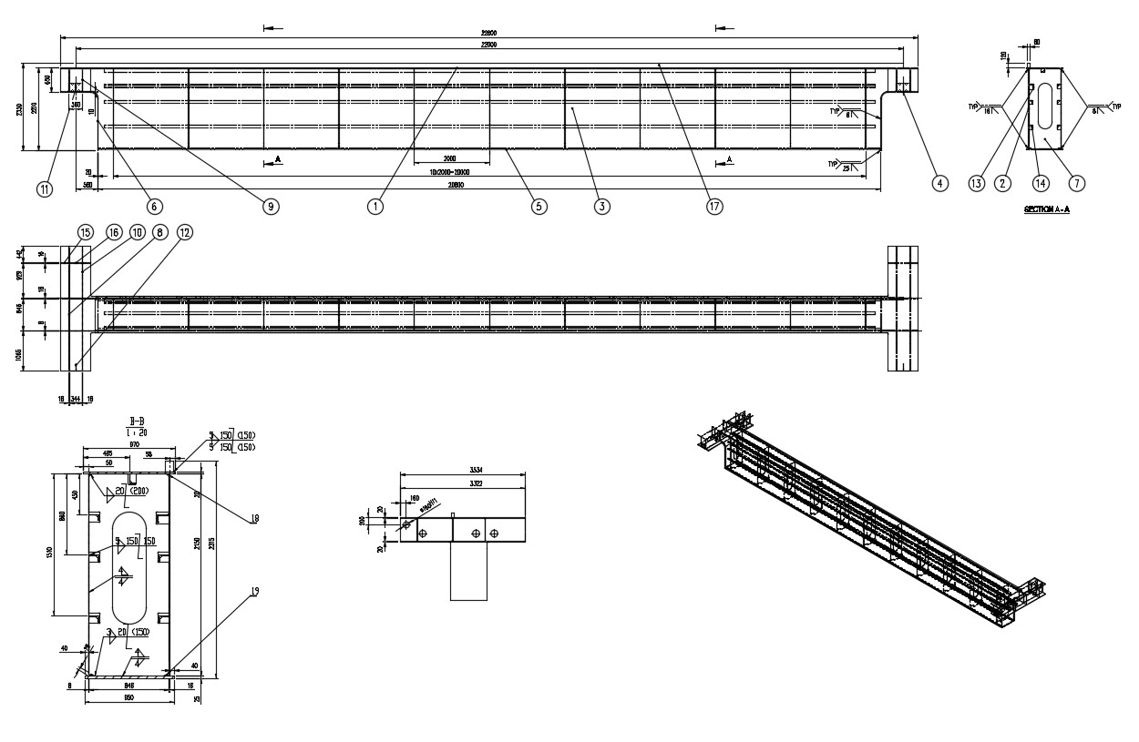 Iron Beam Design With Dimension Structural Drawing DWG File - Cadbull