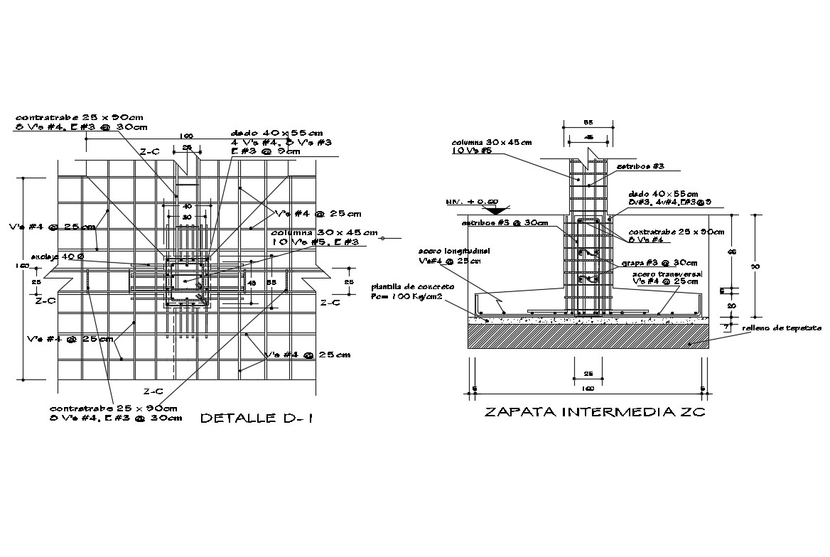 Isolated Footing Construction Details With Wall Cad Drawing Details Dwg