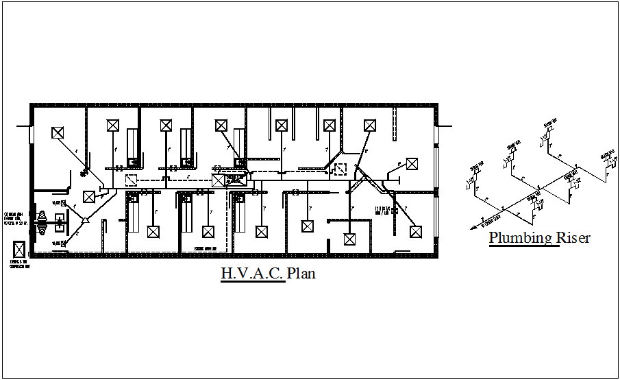 Isometric view of plumbing riser and HVAC plan dwg file 