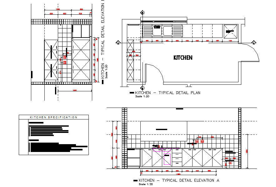 Kitchen Plan & Elevation detail - Cadbull