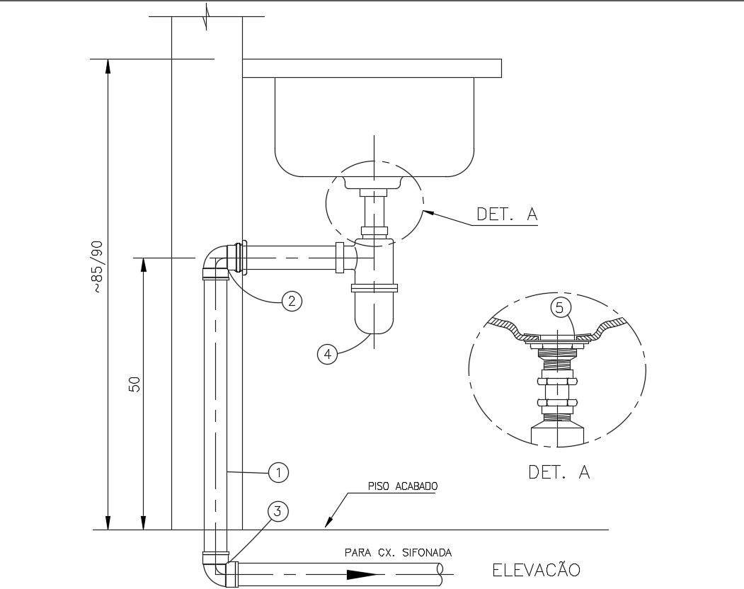 Kitchen Wash Basin Section View Cadbull