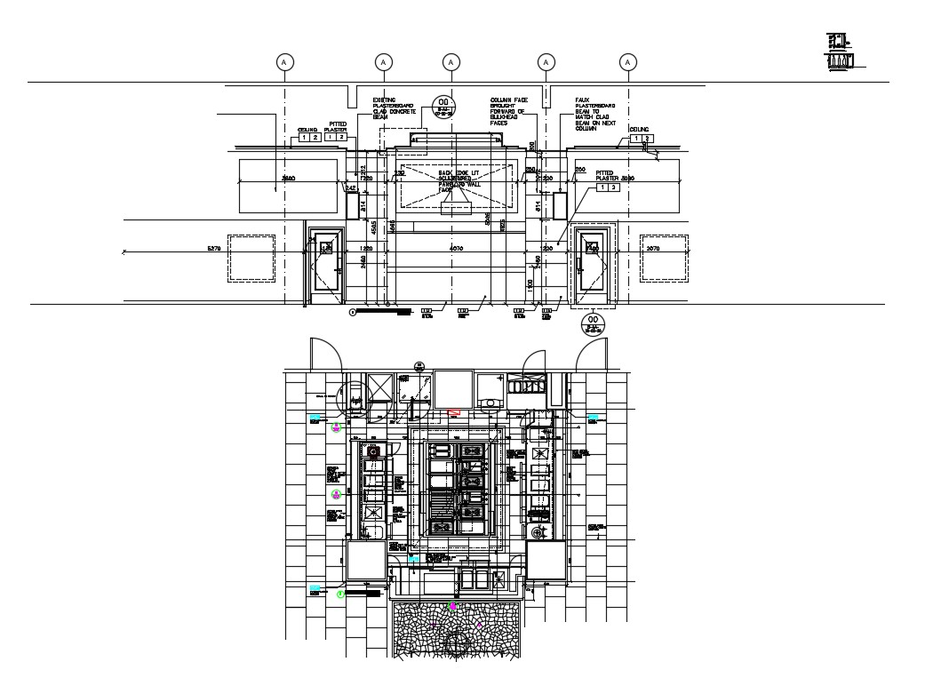 Kitchen Display Section And Interior Cad Drawing Drawing