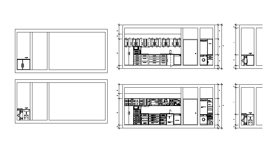 Kitchen elevation, section and furniture layout cad drawing details dwg