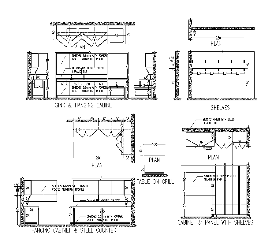 Kitchen furniture detail plan and elevation 2d view layout file - Cadbull
