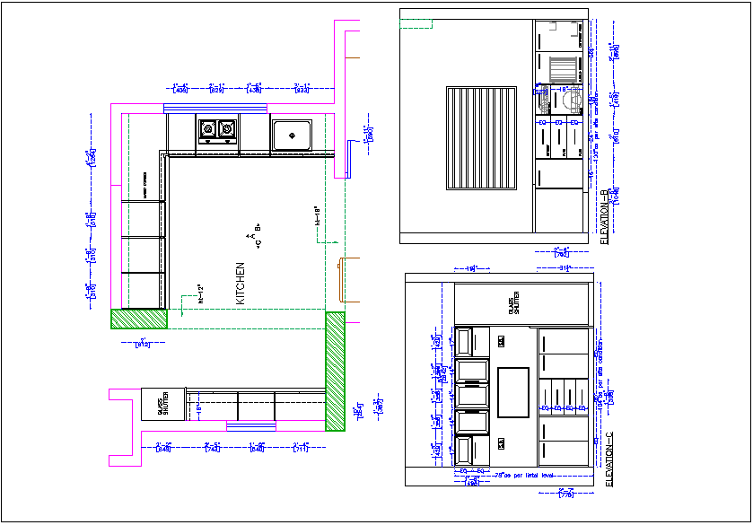  Kitchen  plan layout dwg  file Cadbull