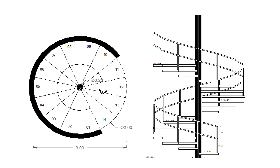 layout-plan-with-elevation-of-a-spiral-staircase-cadbull