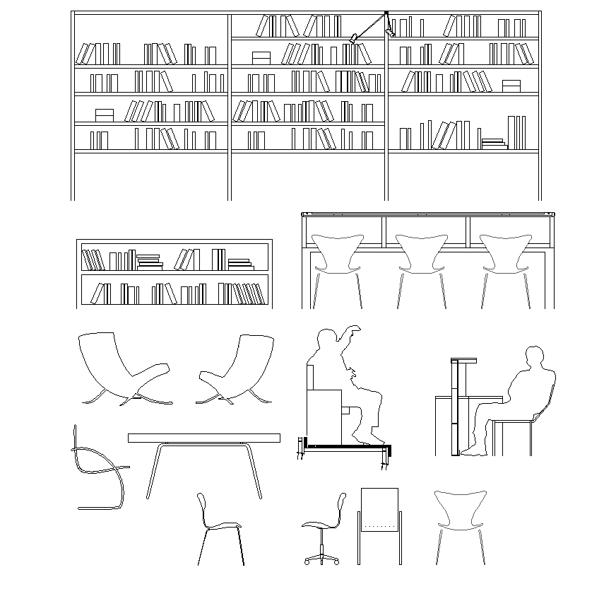 Library Furniture Detail Elevation D View Layout File Cadbull