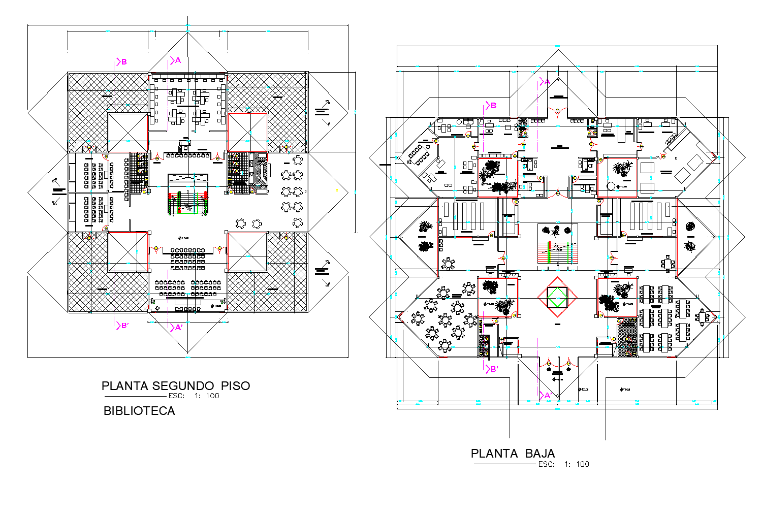 Library Plan Detail Dwg Cadbull