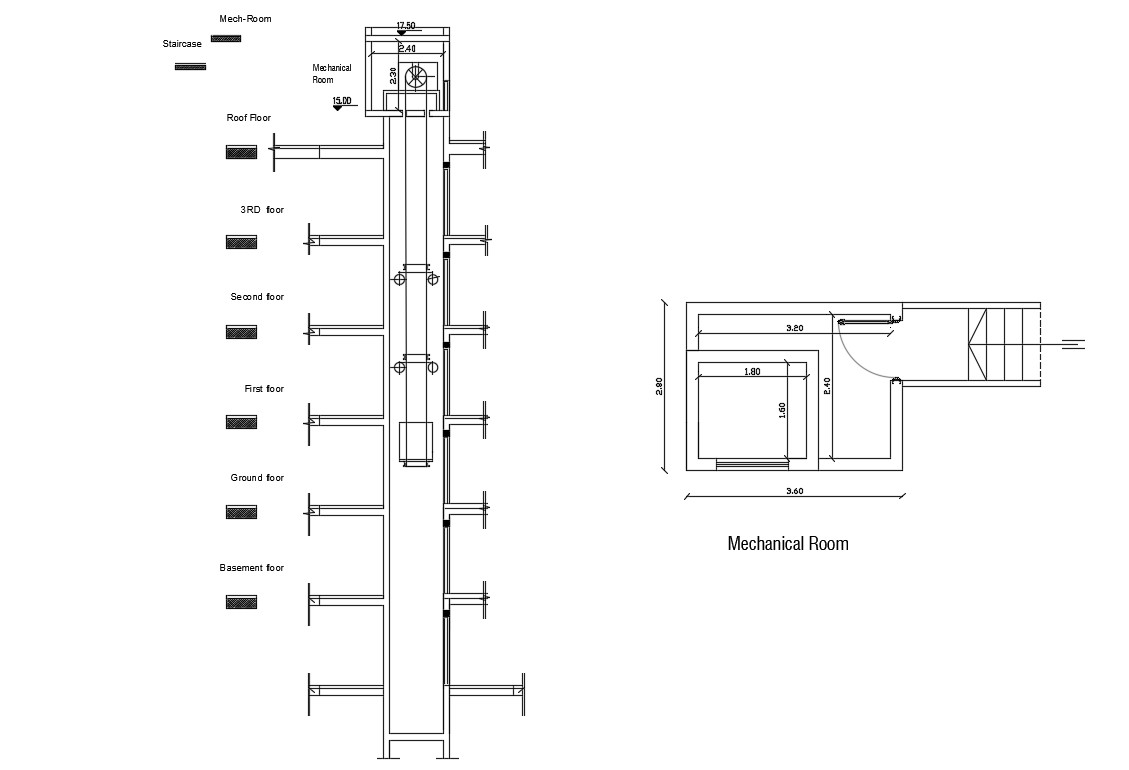 Lift elevator section CAD Drawing Free DWG File - Cadbull