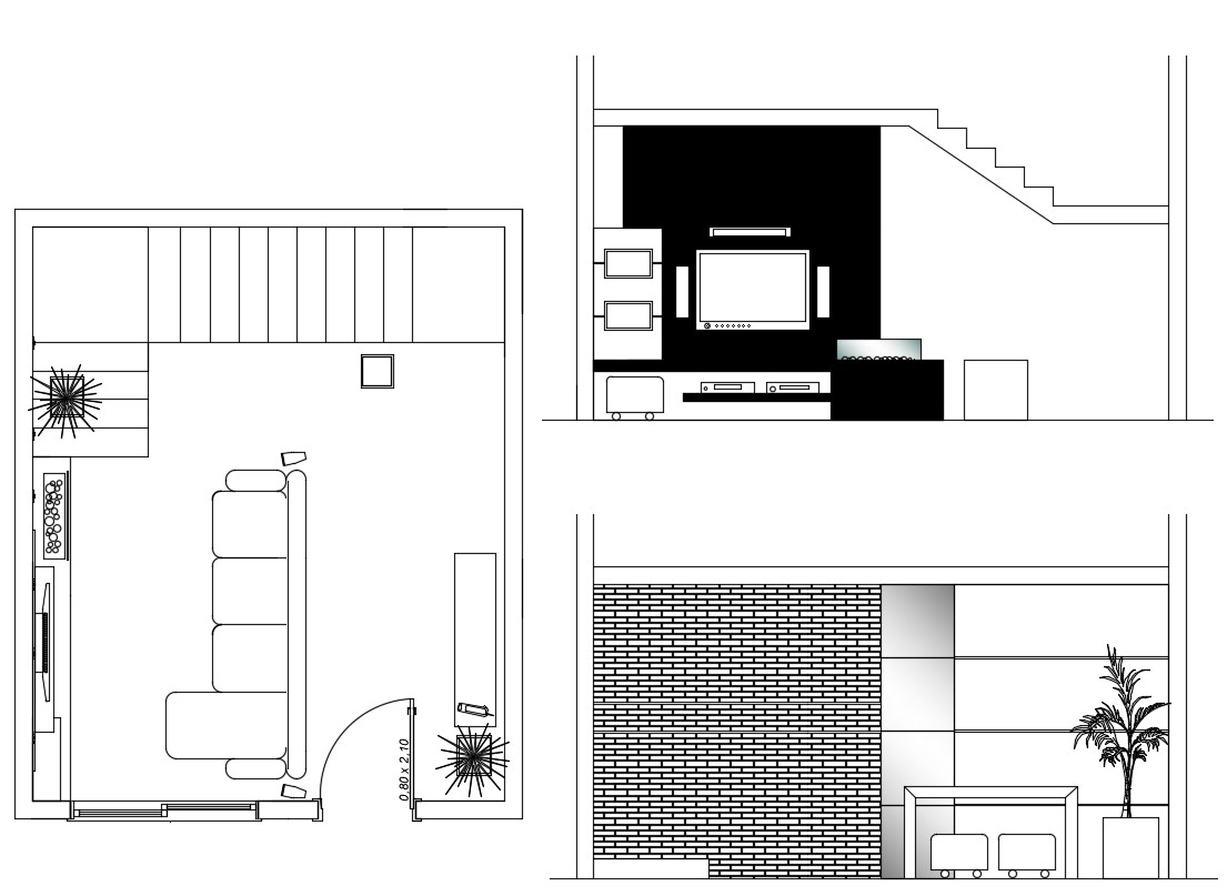 living room space in autocad