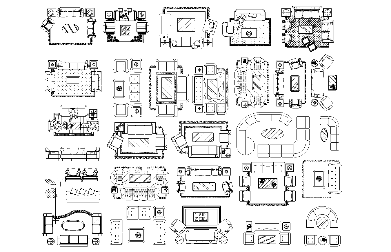 Living room furniture plan detail dwg  Cadbull