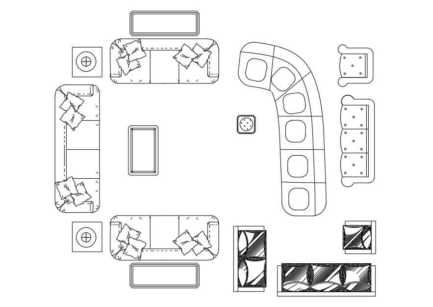 Living Room Furniture Blocks Free Download DWG File - Cadbull