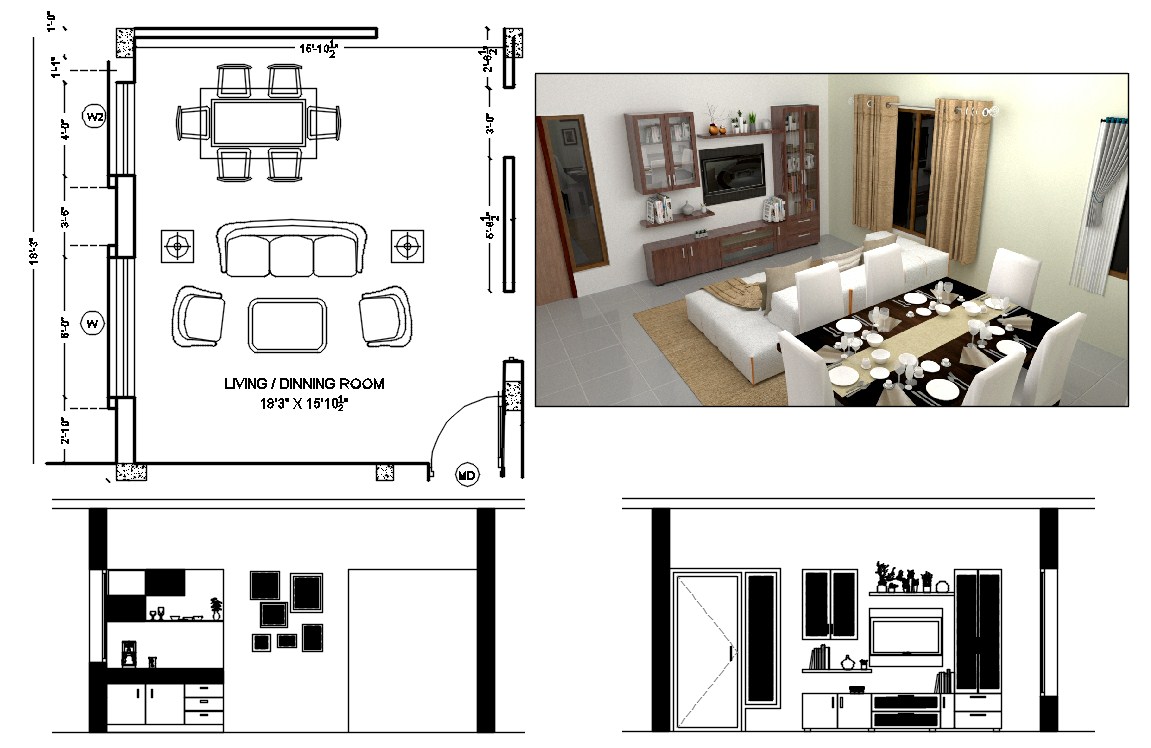 Living Room Furniture Interior Design AutoCAD File - Cadbull