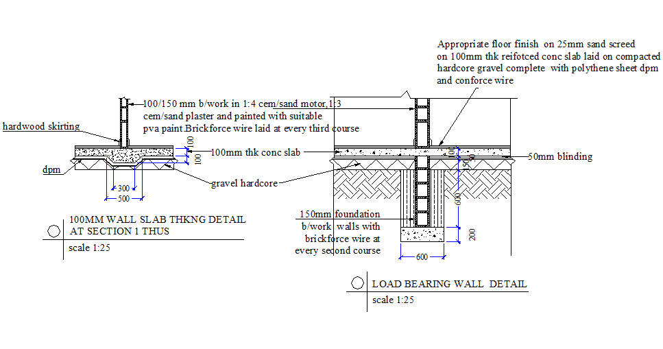 Load Bearing Wall Detail Autocad File - Cadbull