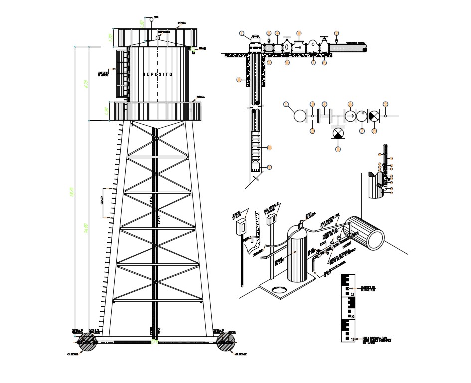 MS Huge Tower With Over Head Water Tank AutoCAD File Free Download ...