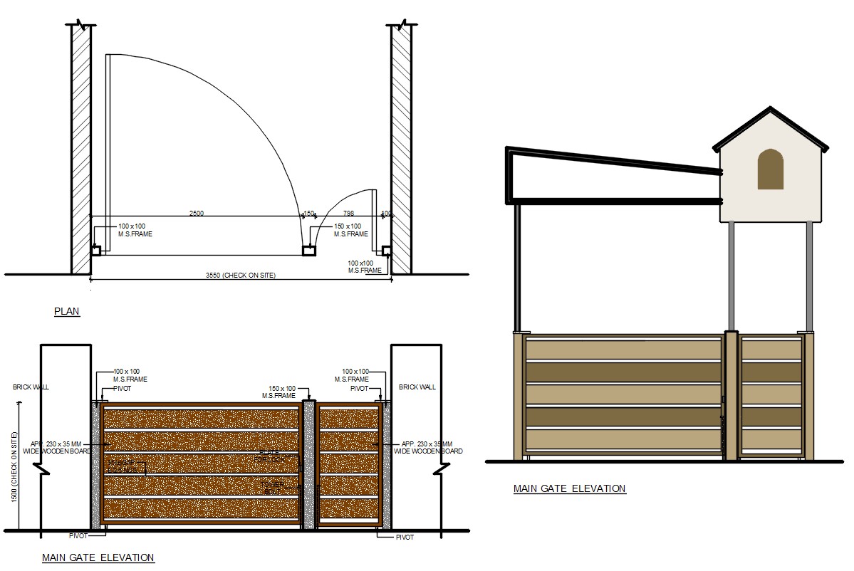 Main Gate Elevation CAD Drawing - Cadbull