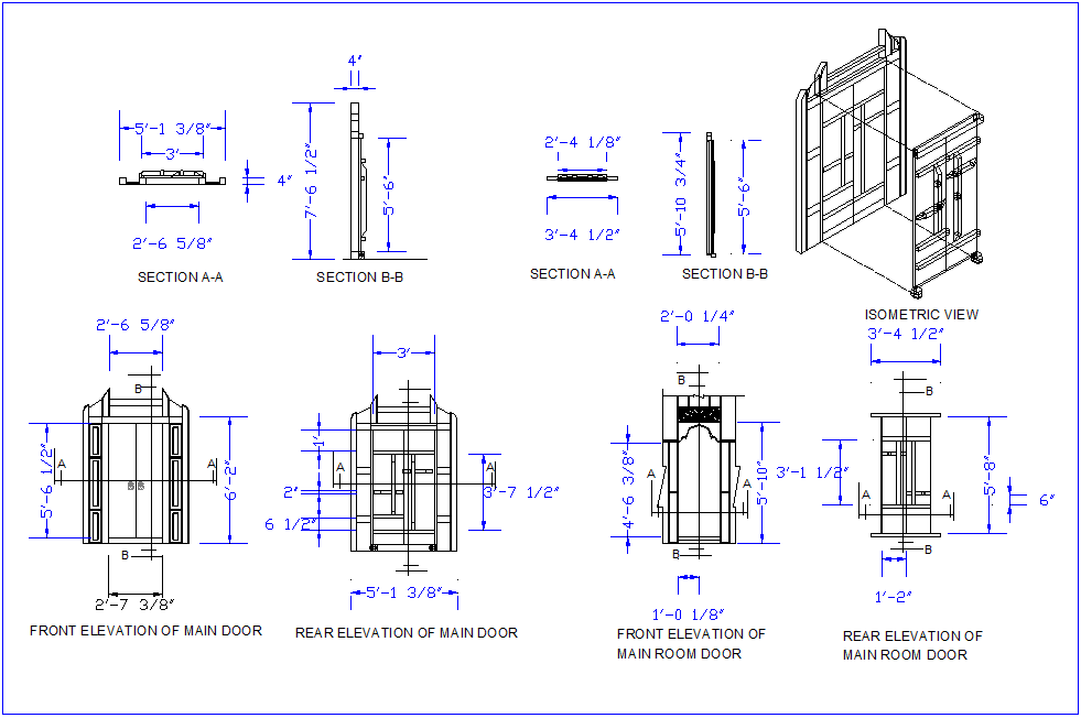 Main Room Door Design With Isometric View Plan And Elevation Dwg File Cadbull