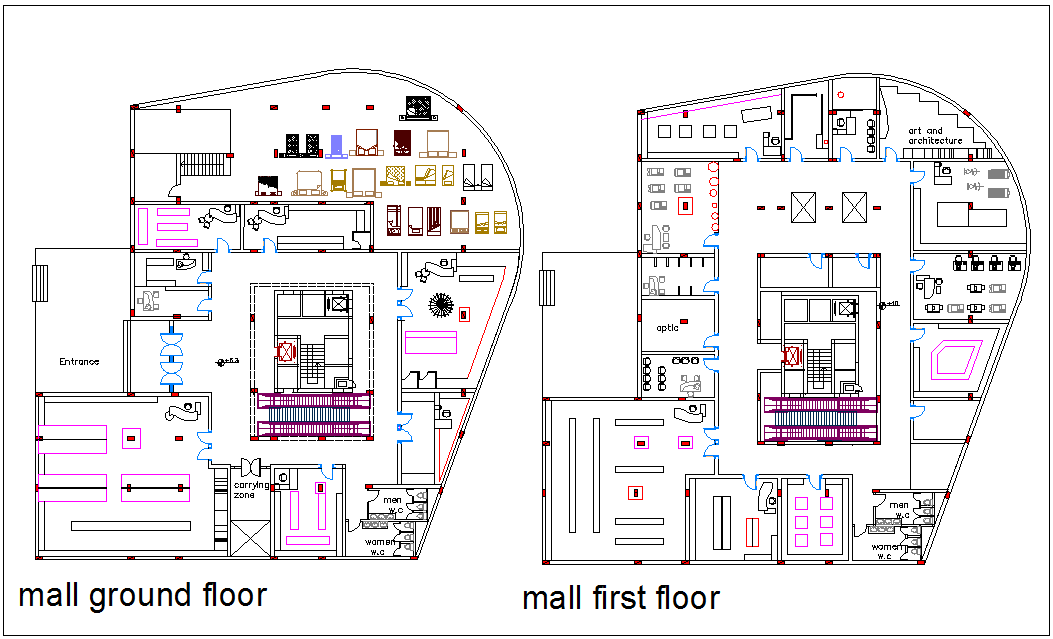 Mall with shopping area view with ground floor and first