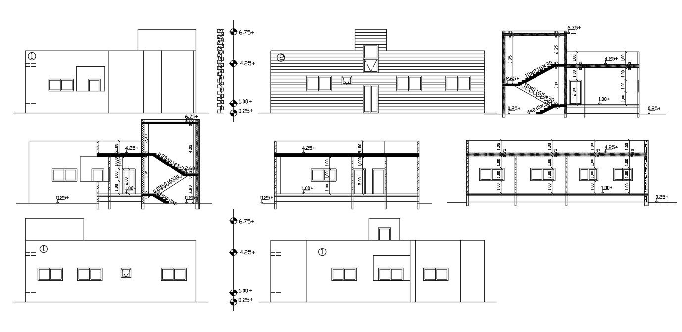 Many Sections And Elevations Of Single Floor House Design - Cadbull