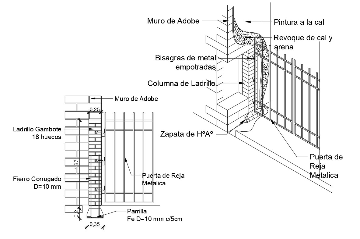 Metallic gate section and constructive structure details dwg file - Cadbull