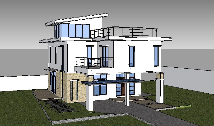 Modern two story house 3d model cad drawing details skp 