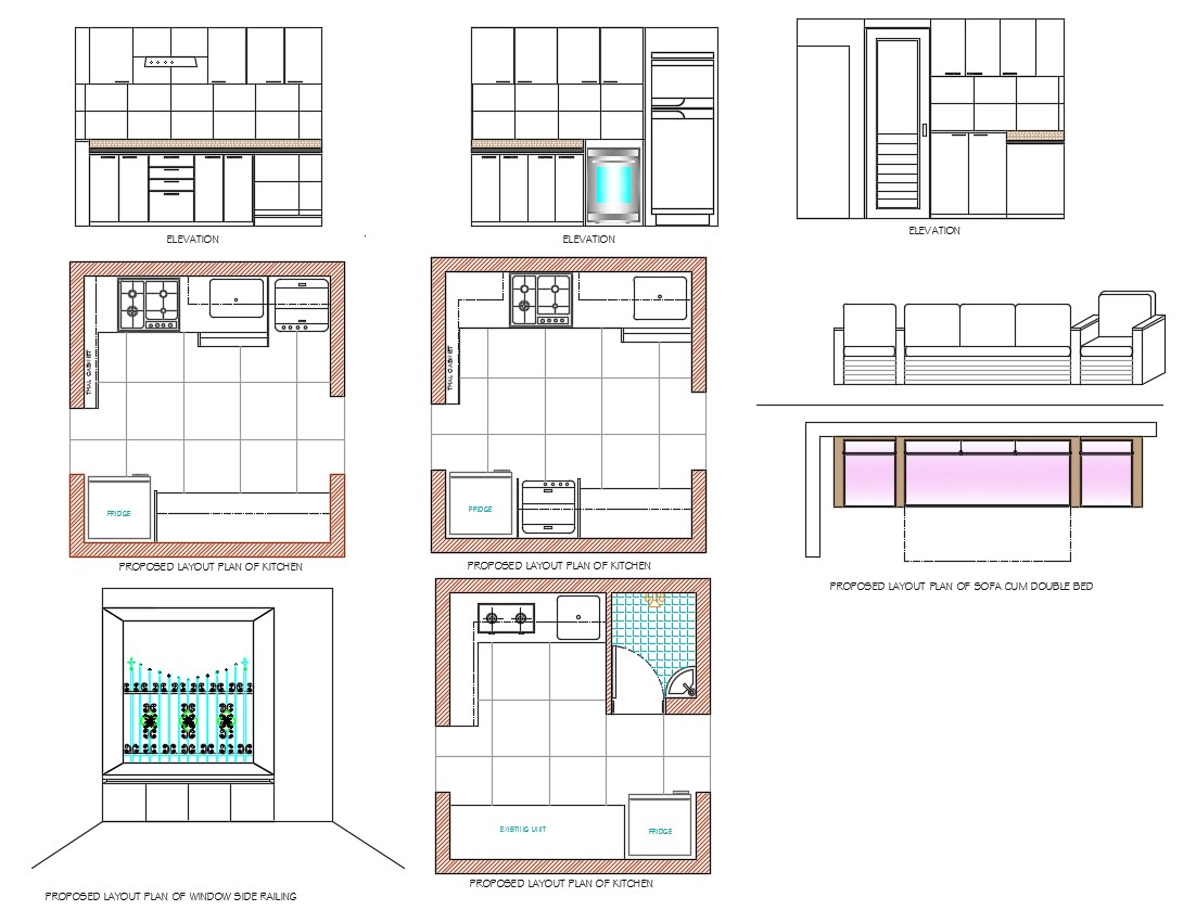 Modular Kitchen Furniture Layout Cad Plan Cadbull