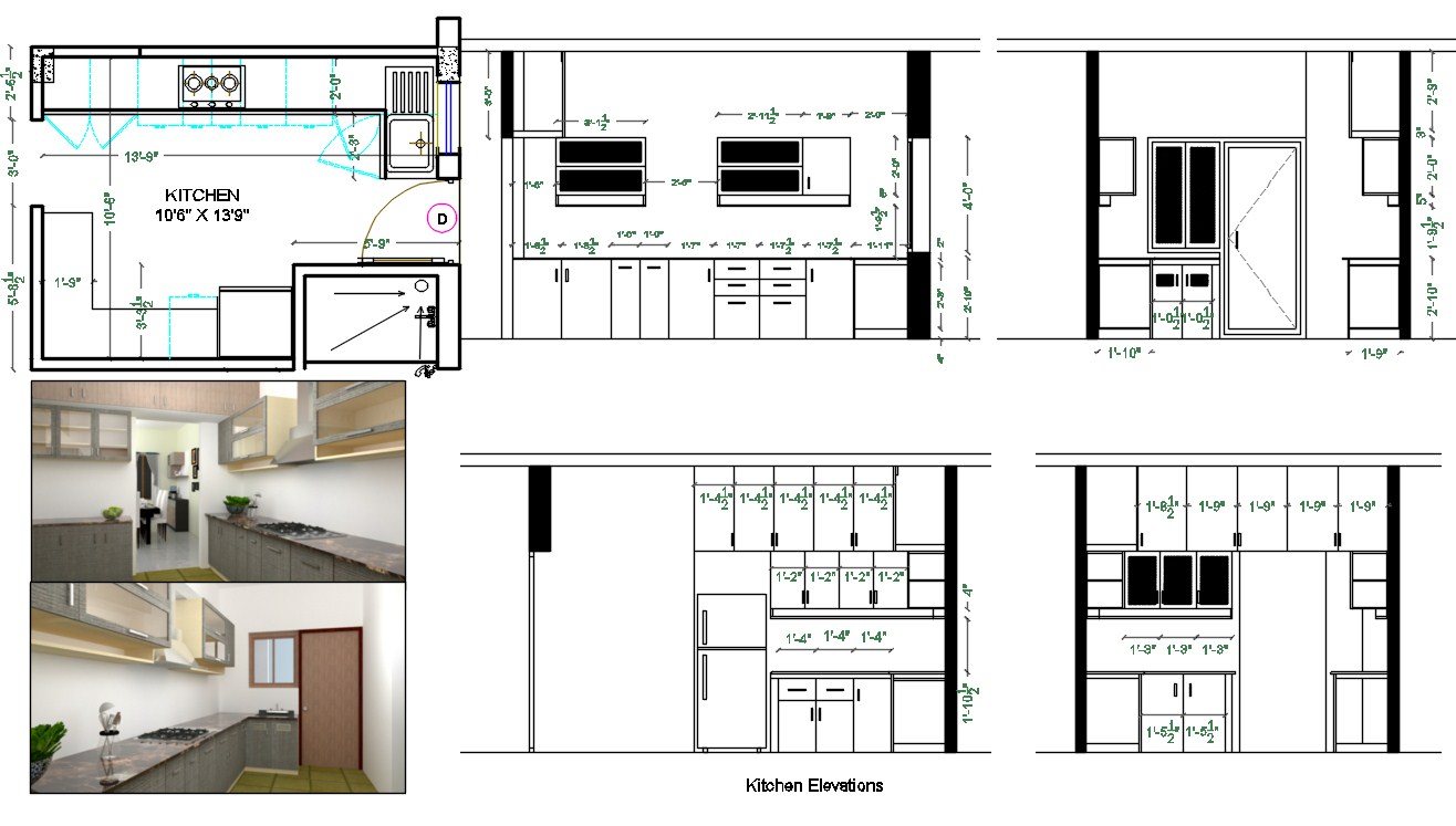 Modular kitchen Plan And Interior Elevation Design AutoCAD