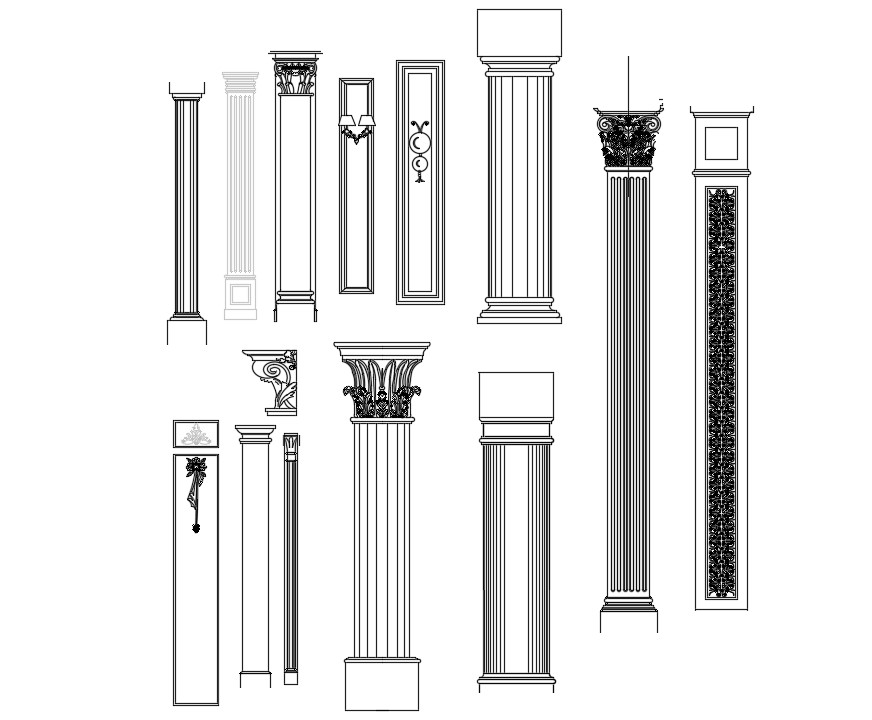 Multiple Ethnic Column Units Elevation Design 2d AutoCAD Drawing ...