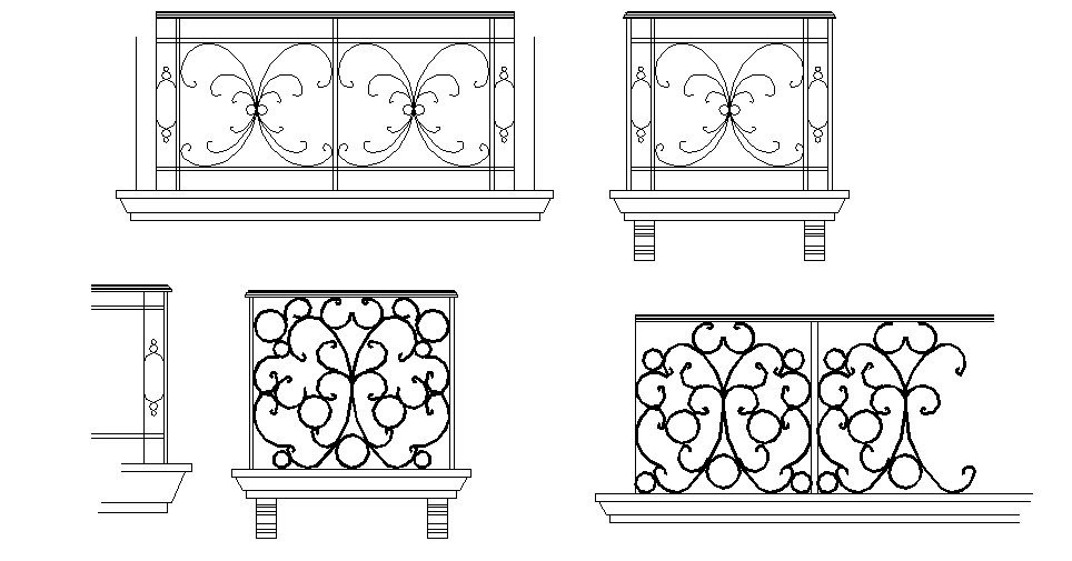 Multiple balcony railing elevation blocks details dwg file - Cadbull