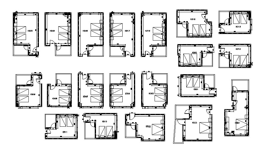 Multiple Hotel Rooms Distribution Plan Cad Drawing Details Dwg File Cadbull