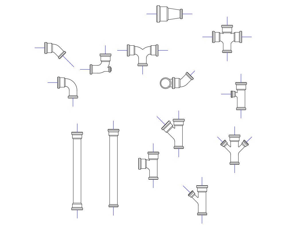 Multiple pvc pipe blocks cad drawing details dwg file - Cadbull