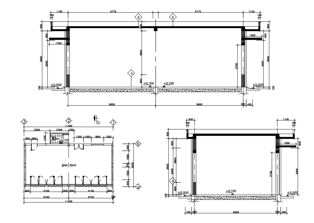 Multipurpose Hall Plan DWG File Cadbull