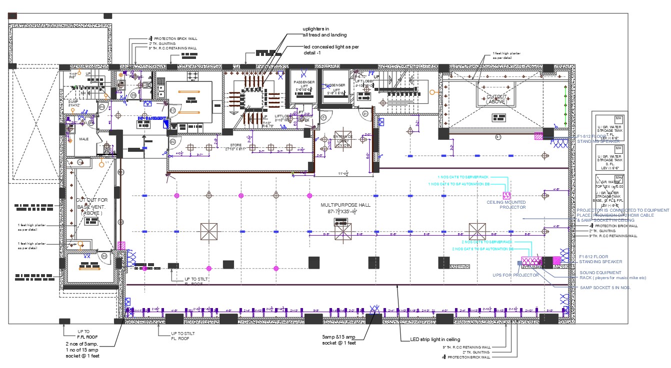 Multipurpose Hall Floor Plan DWG File - Cadbull