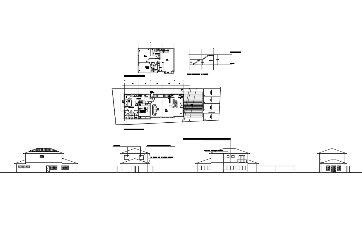 Office Building Elevation Section Plan And Furniture Layout