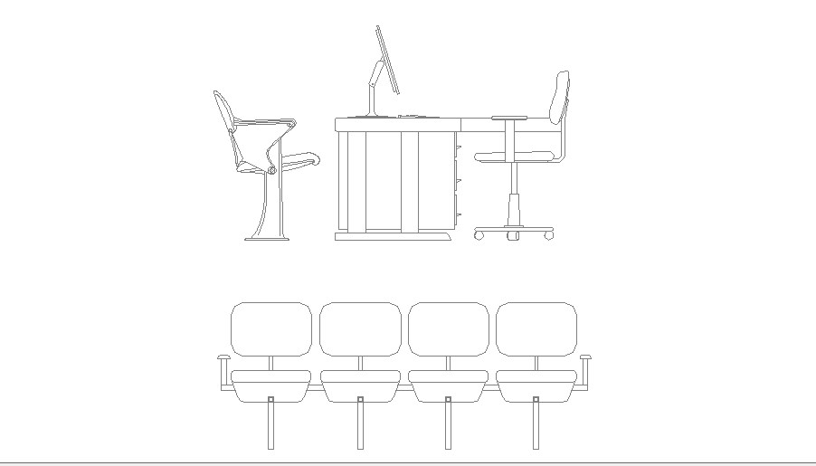 Office Desk And Chair Blocks Elevation Cad Drawing Details Dwg