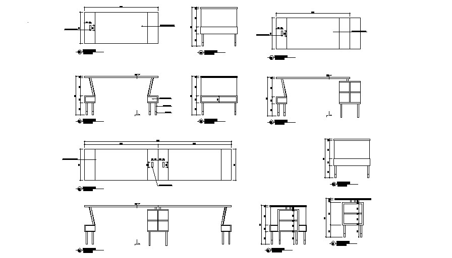 Office table elevation, section and plan details dwg file - Cadbull