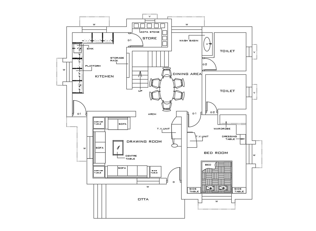 Joint House Bhk Layout Plan With Furniture Cad Drawing Dwg File Cadbull