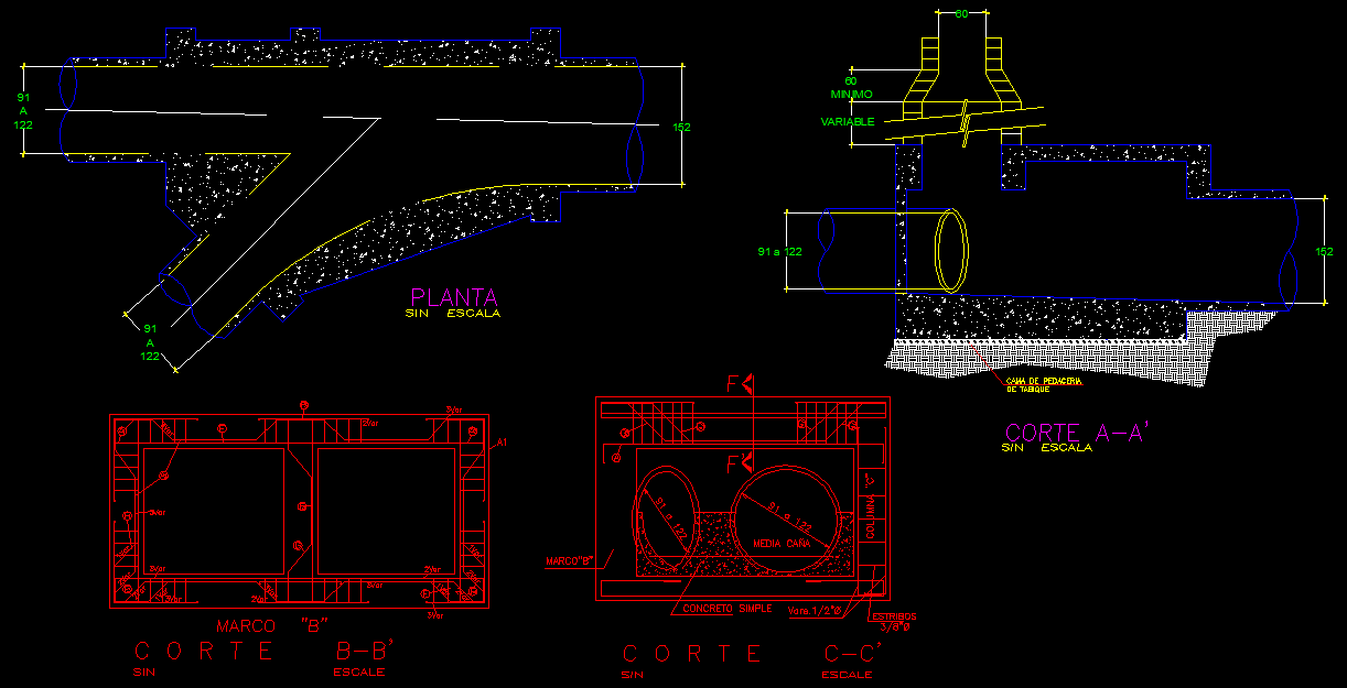 P-trap plan and section layout file - Cadbull