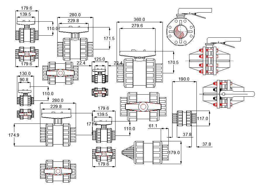 PVC ball valve plan detail dwg file. - Cadbull