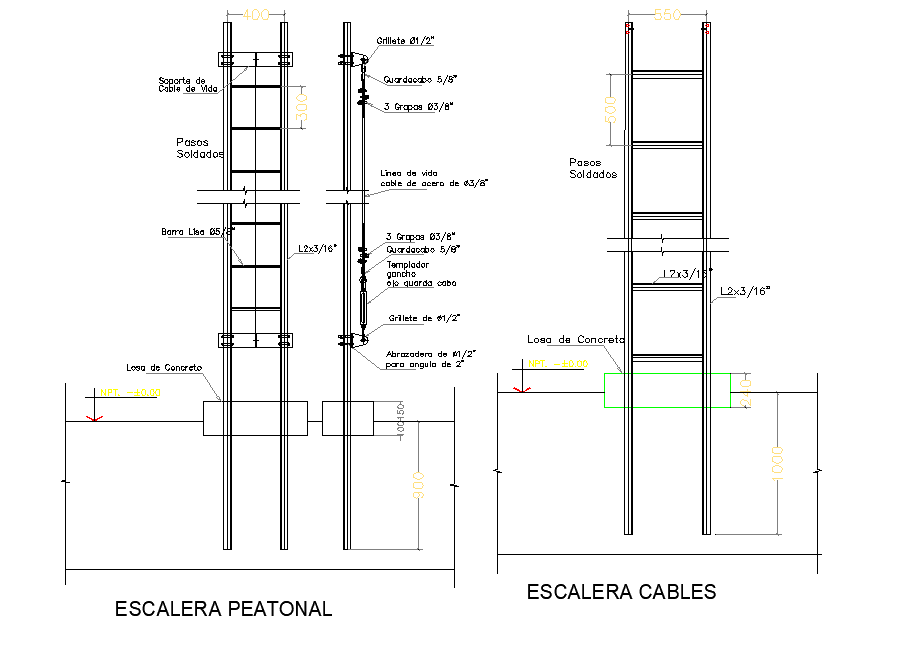 Pedestrian ladder plan dwg file Cadbull