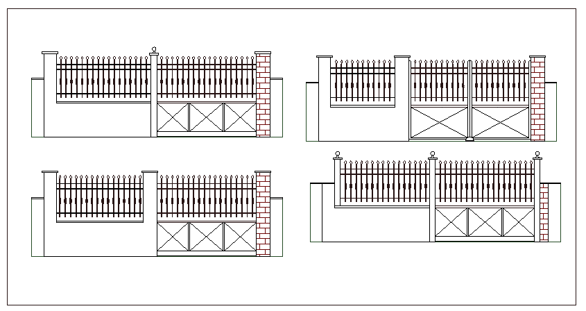 Perimeter fence details with gate of garden dwg file - Cadbull