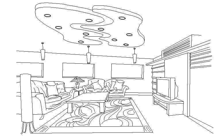 Perspective View Of Living Room Cadbull