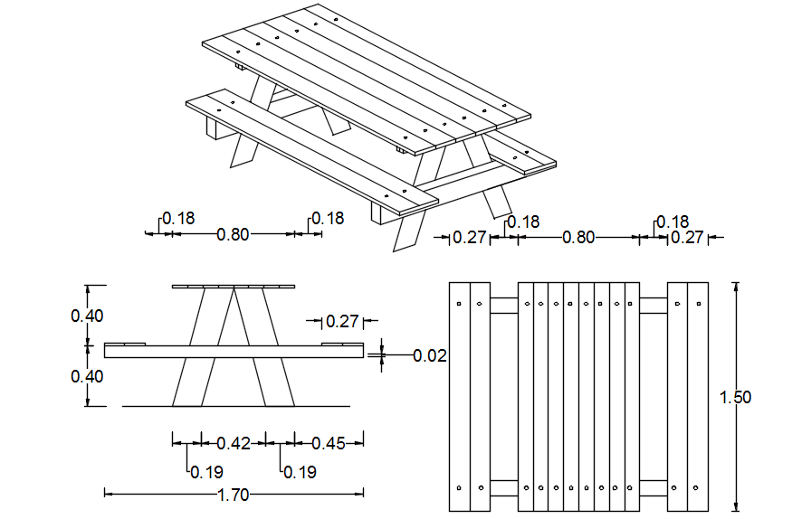 Picnic table drawing in dwg file - Cadbull