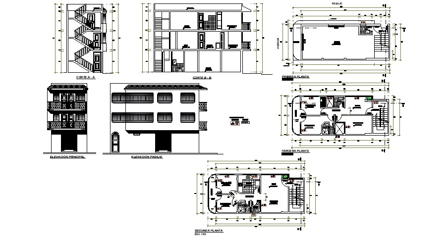 Plan Of 3 Storey Residential House 13 40mtr X 5 00mtr With Section