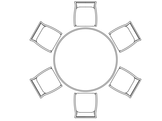 Plan of a round table and 6 chairs - Cadbull