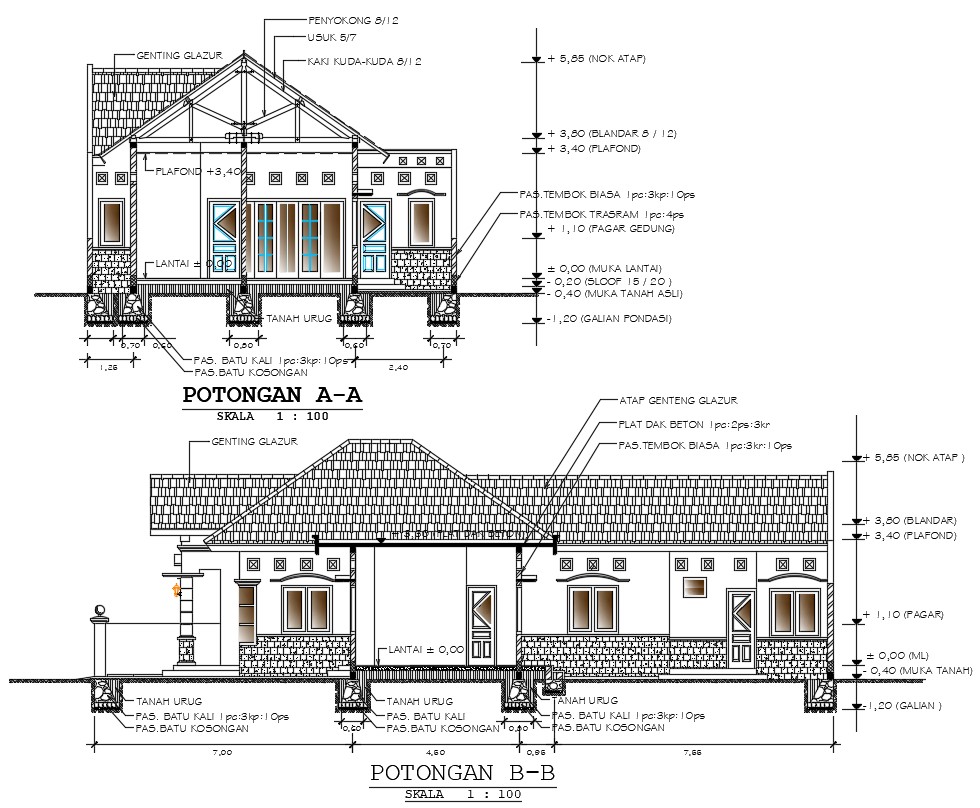 modern bungalow  house  plans  with detail dimension in 