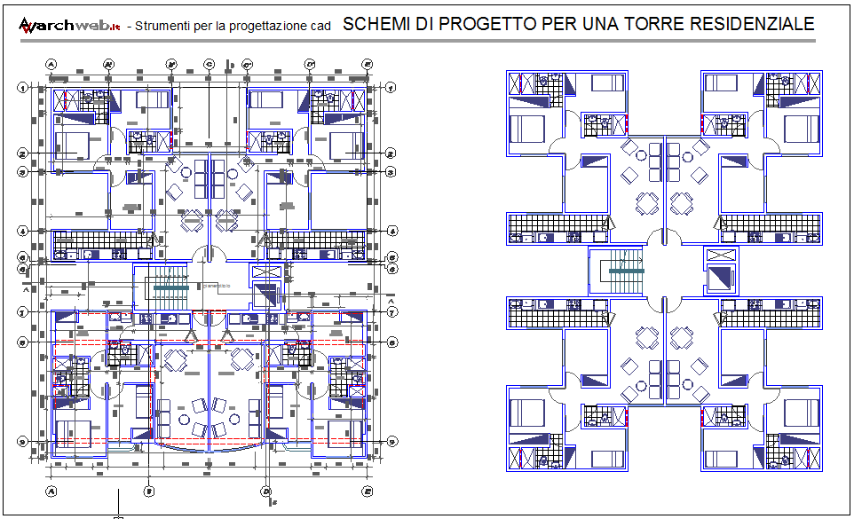 Plan of tower with dimensional view - Cadbull