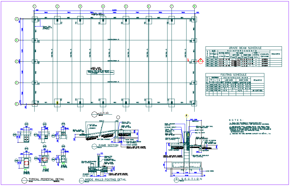 Plan With Beam And Footing Detail And Schedule With Structure View Dwg 